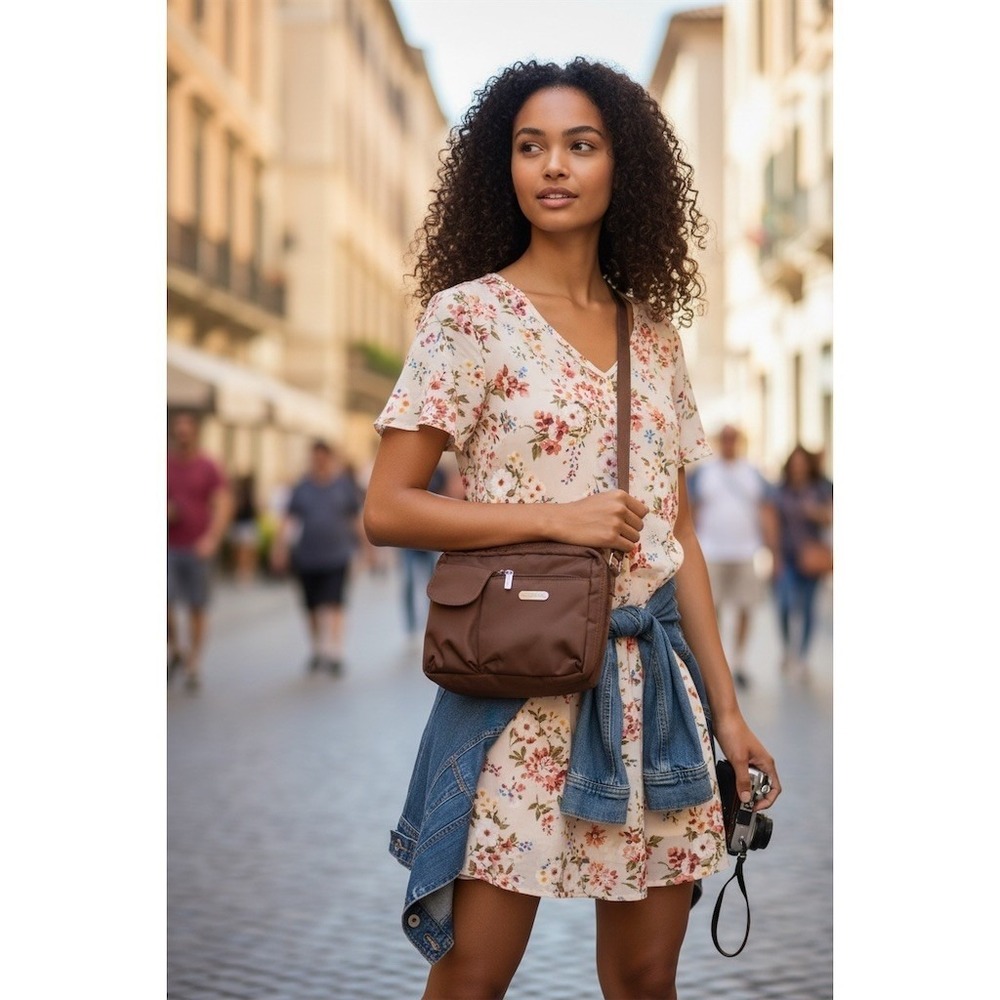 Baggallini Crossbody‎ Bag Womens M travel Brown Adjust Strap Multi compartment